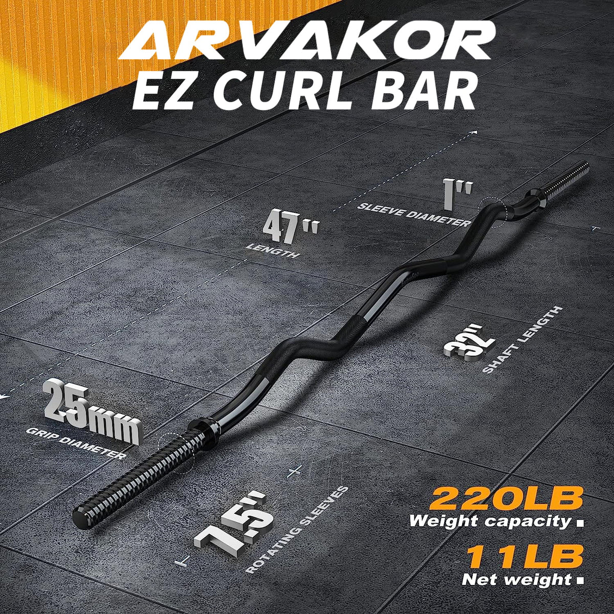 EZ Curl Bar Weight Lifting Bar with 2 Star Collars, 1-inch Black L285797
