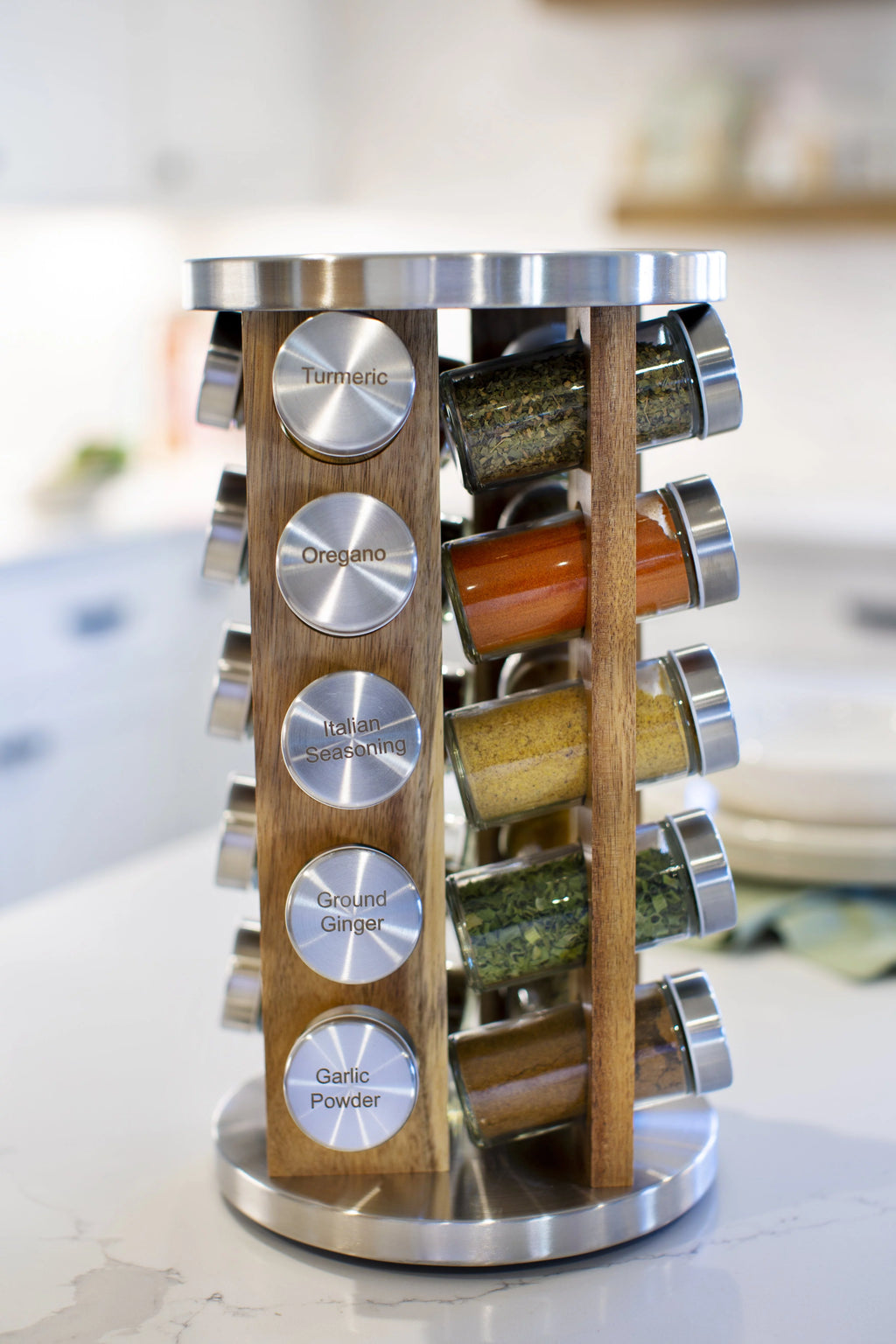 20 Natural Rotating Acacia Wood Spice Jar Rack Set X973978