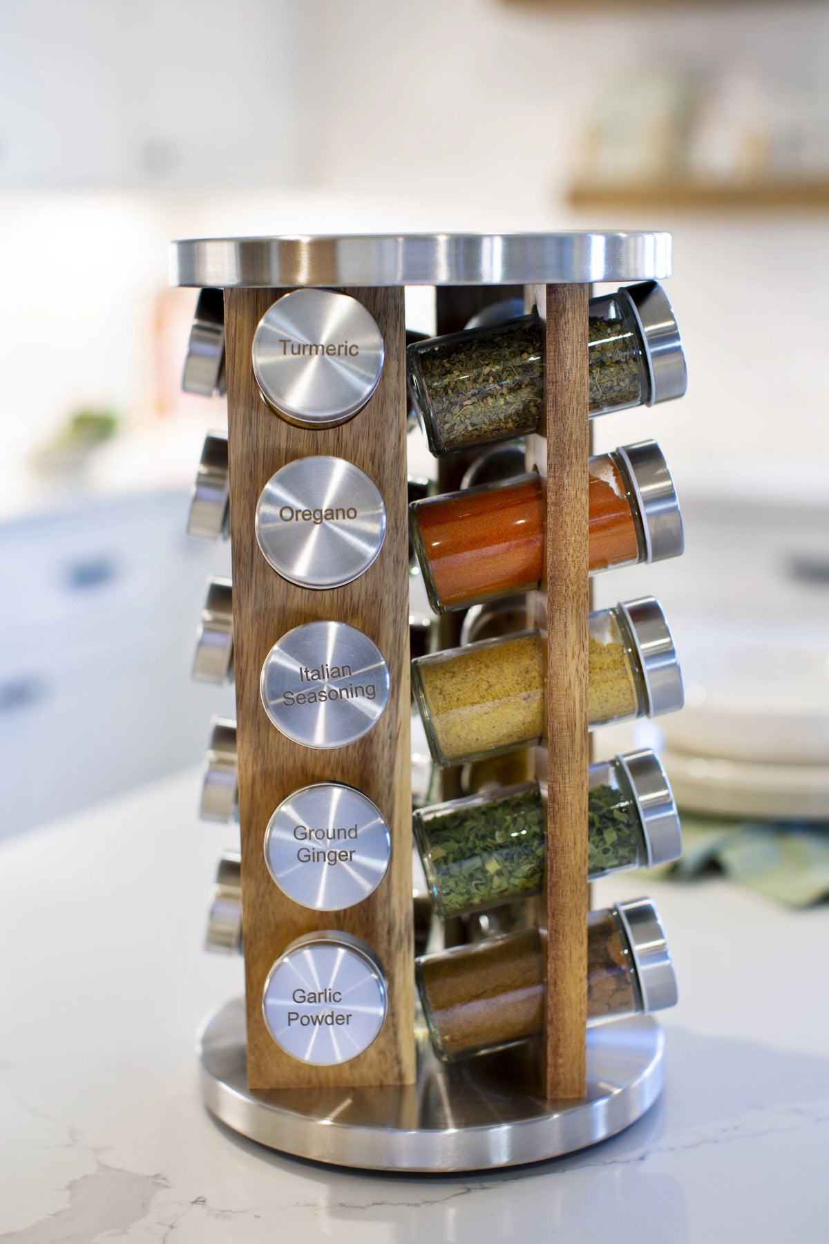 20 Natural Rotating Acacia Wood Spice Jar Rack Set X973978