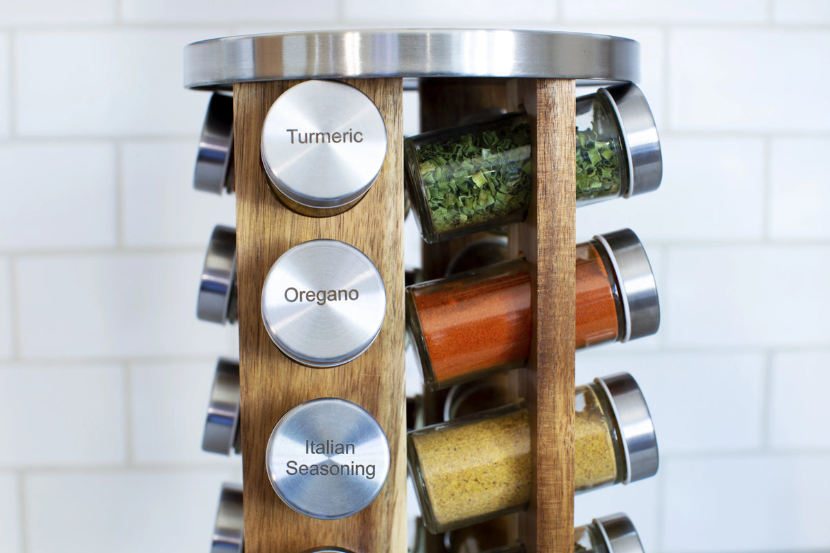 20 Natural Rotating Acacia Wood Spice Jar Rack Set X973978