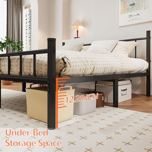 Full Size 14 Inch Metal Bed Frame with Headboard D8069