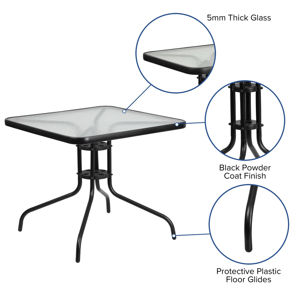5 Piece Outdoor Patio Dining Set with Tempered Glass Table and 4 Gray Stack Chairs N83801