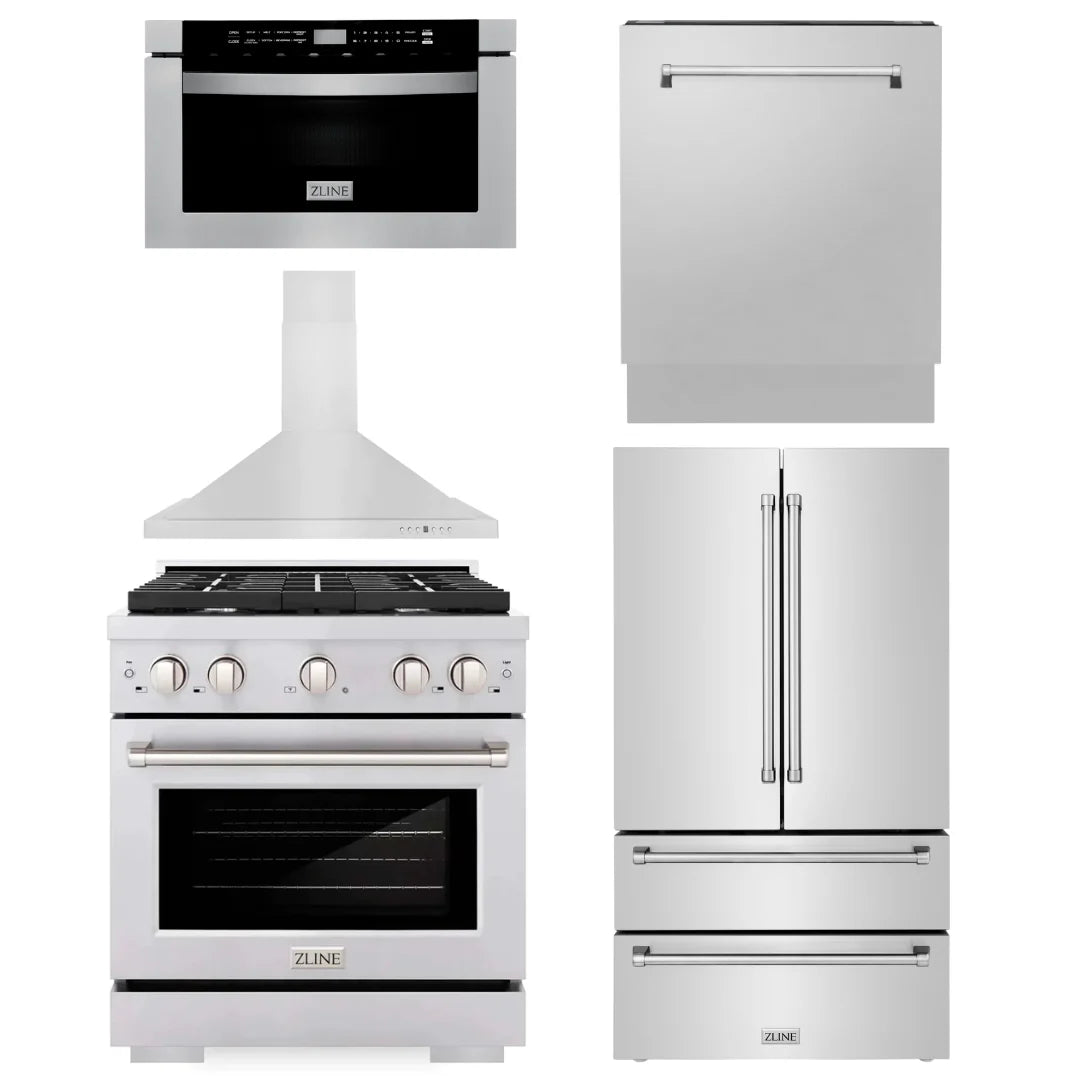 30 in. Gas Range, Range Hood, Microwave Drawer, Dishwasher, Refrigerator Y879