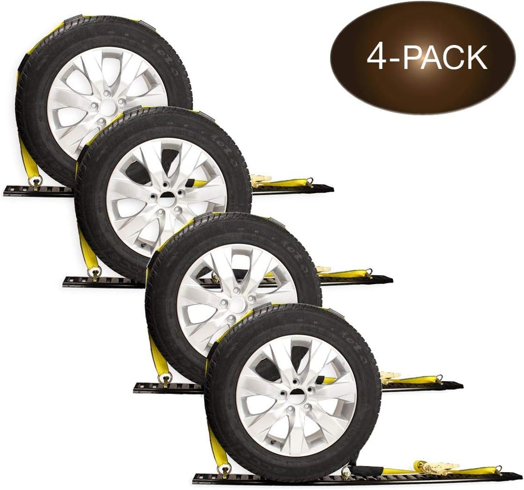 4 Wheel Straps with E-Track Fittings and 3 Rubber Blocks, 11’ x 2” Ratchet Strap, Pack of 2 P21835