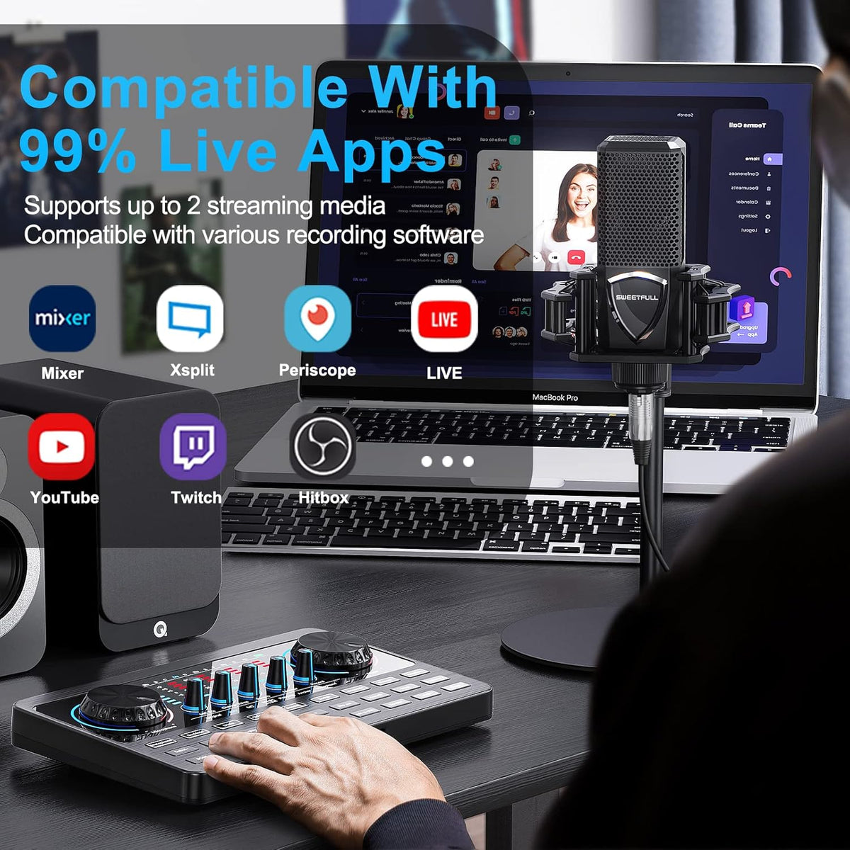 Podcast Equipment Bundle Audio Interface with DJ Mixer Sound Card I57048
