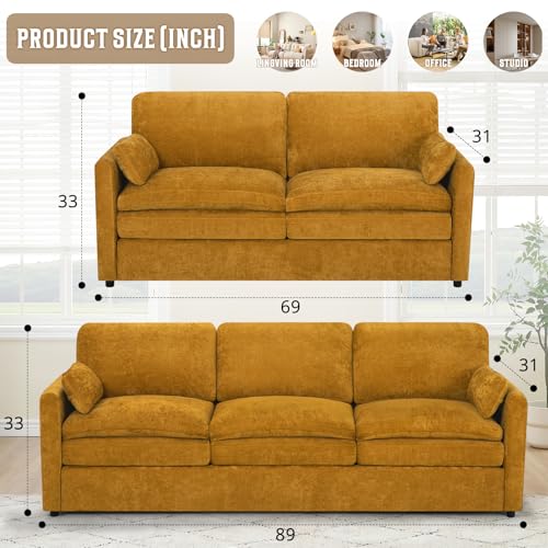 Black Chenille 3 Seats and 2 Seats Sofa Set with Pillows T42431