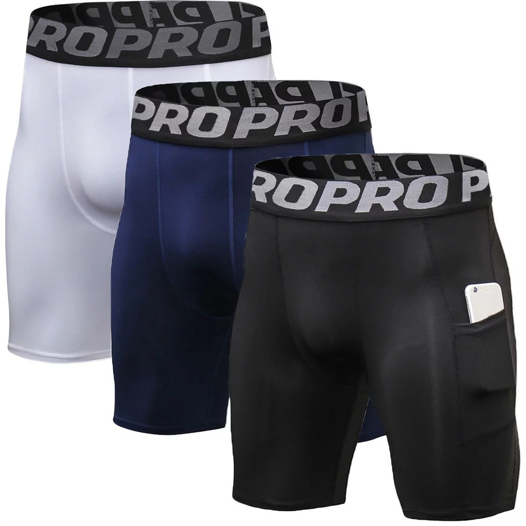 3 Pack Compression Shorts with Phone Pocket Large Q1369
