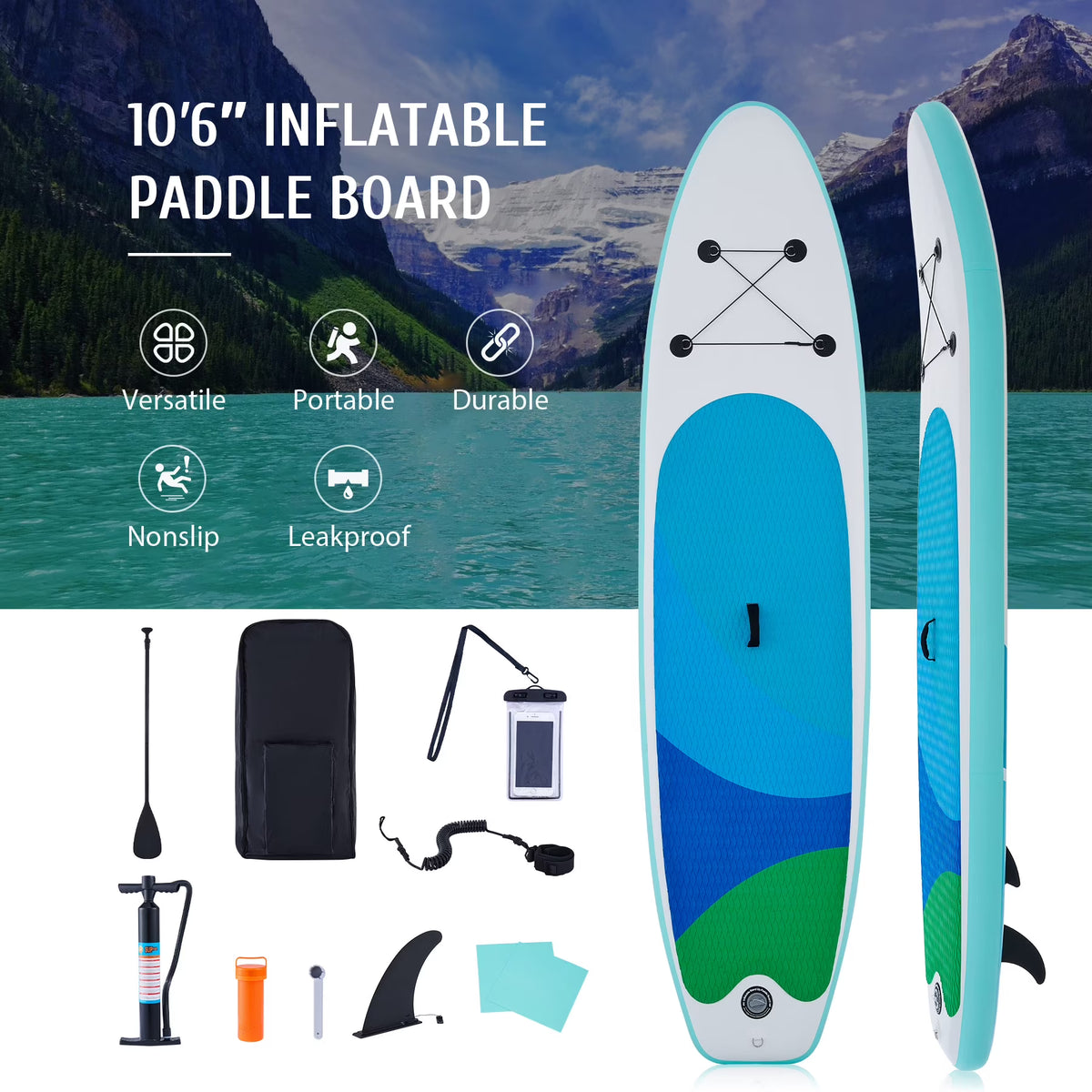 Inflatable Paddle Board 10'6" SUP Board Set with Air Pump, Green P8660