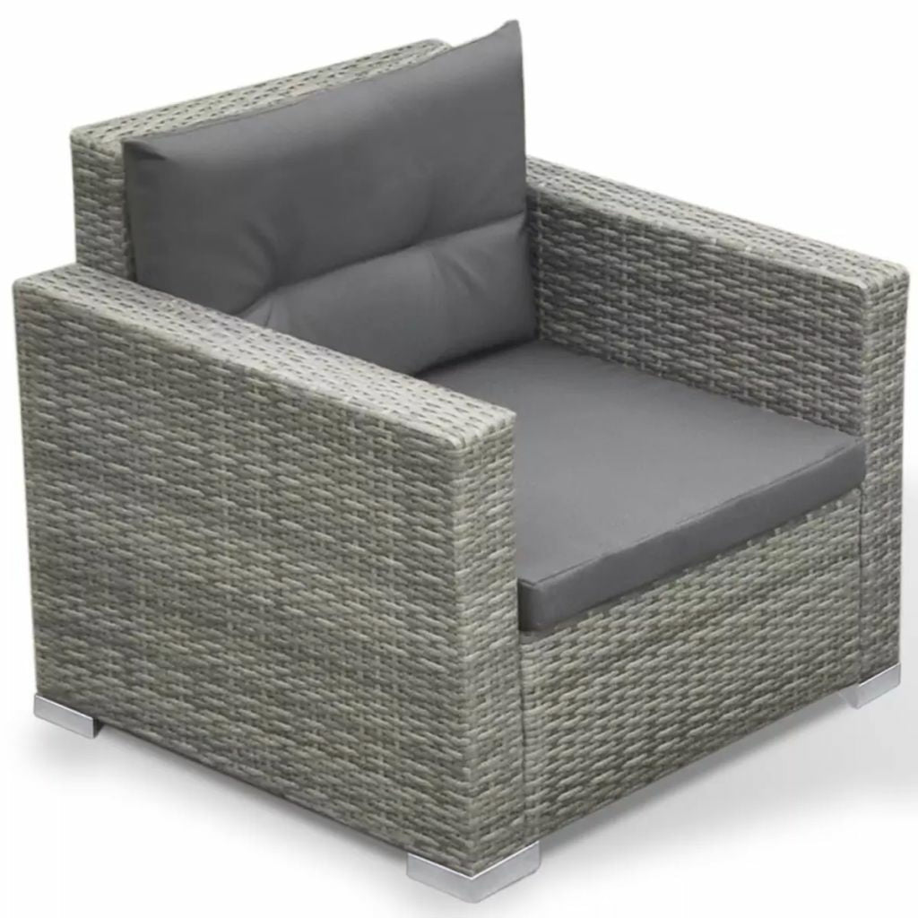 Grey Rattan Patio Sectional Sofa Set with Cushions Ottoman and Coffee Table M242276