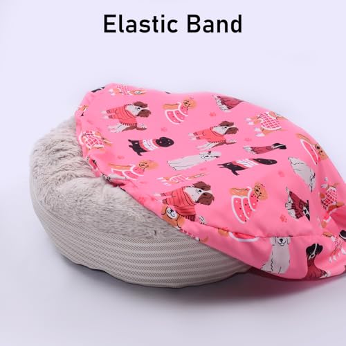 Elastic Edged Washable Round Dog Bed Cover with Christmas Pattern Q856994