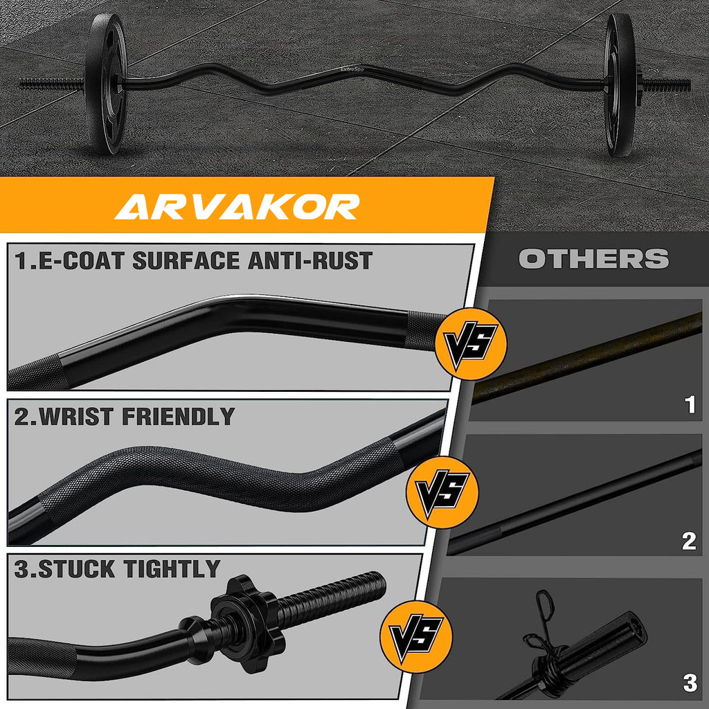 EZ Curl Bar Weight Lifting Bar with 2 Star Collars, 1-inch Black L285797
