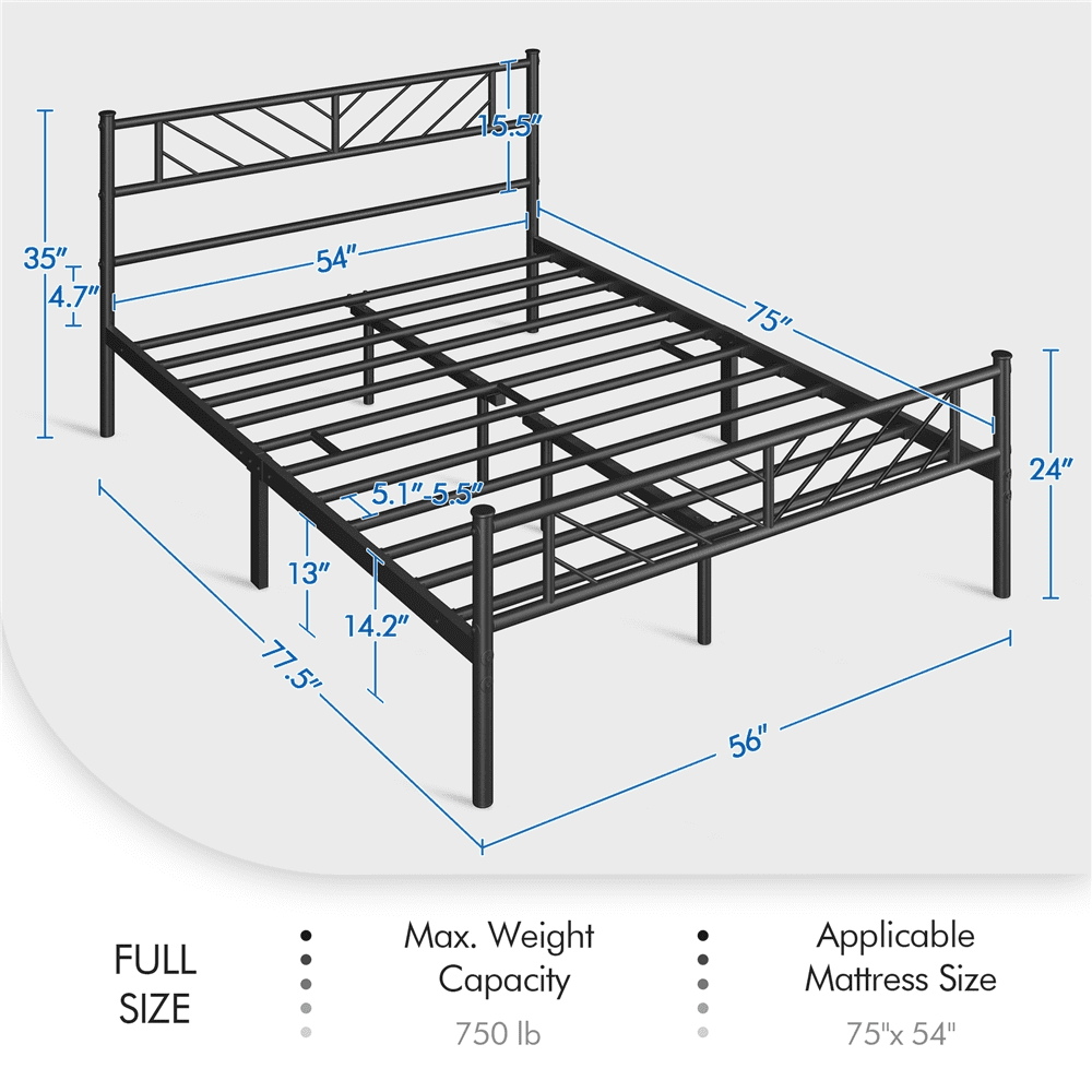 Black Full Size Metal Platform Bed Frame with Headboard and Footboard J498