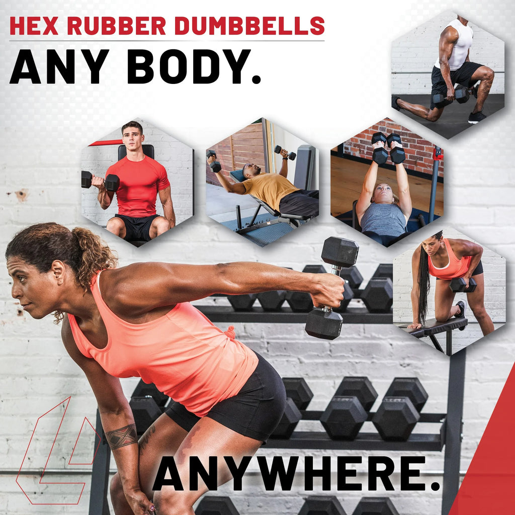 150 lb Hex Rubber Dumbbell Set S4941