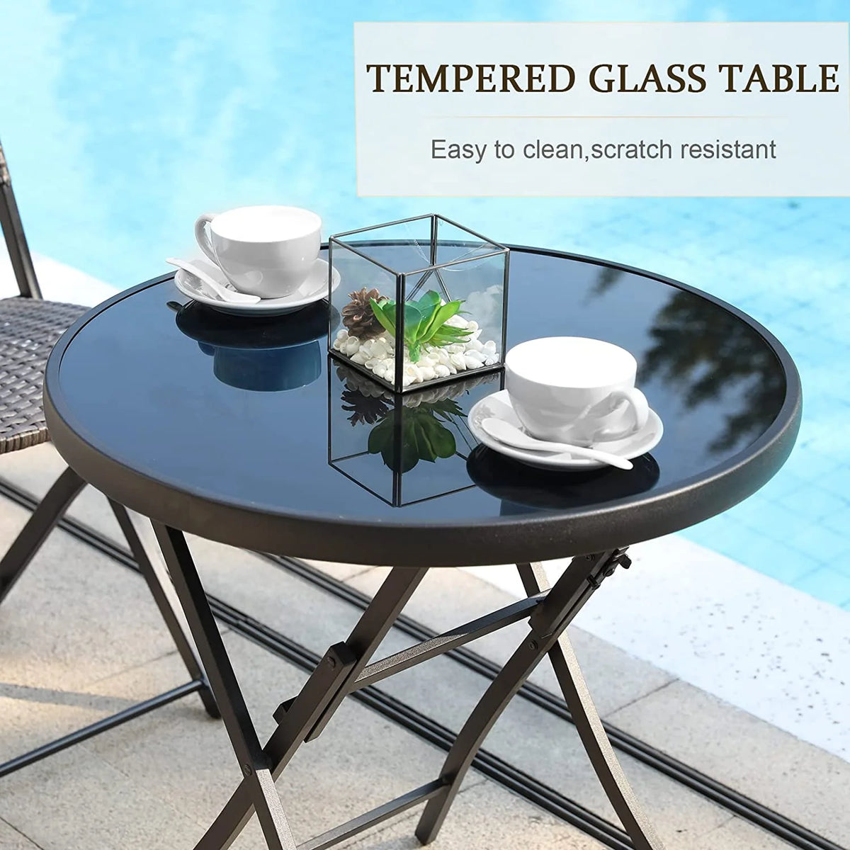3 Pieces Outdoor Patio Bistro Set with Folding Patio Round Table and Chairs O181133