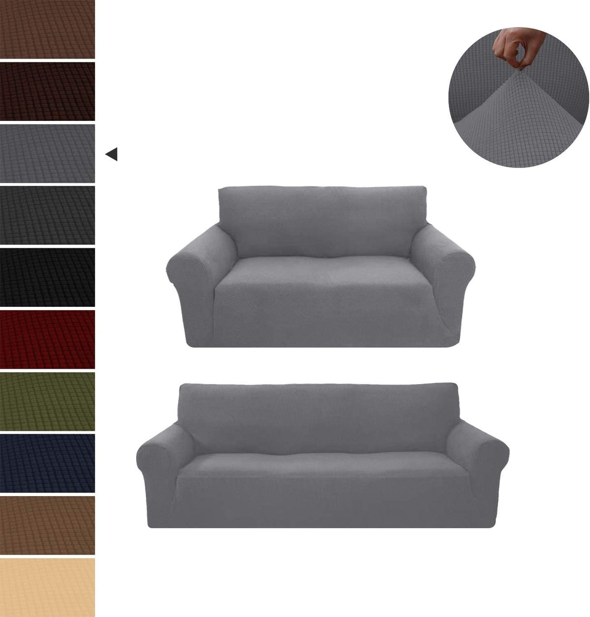 Light Gray 2-Piece Polyester Spandex SlipCover Set for Sofa Loveseat Couch W247