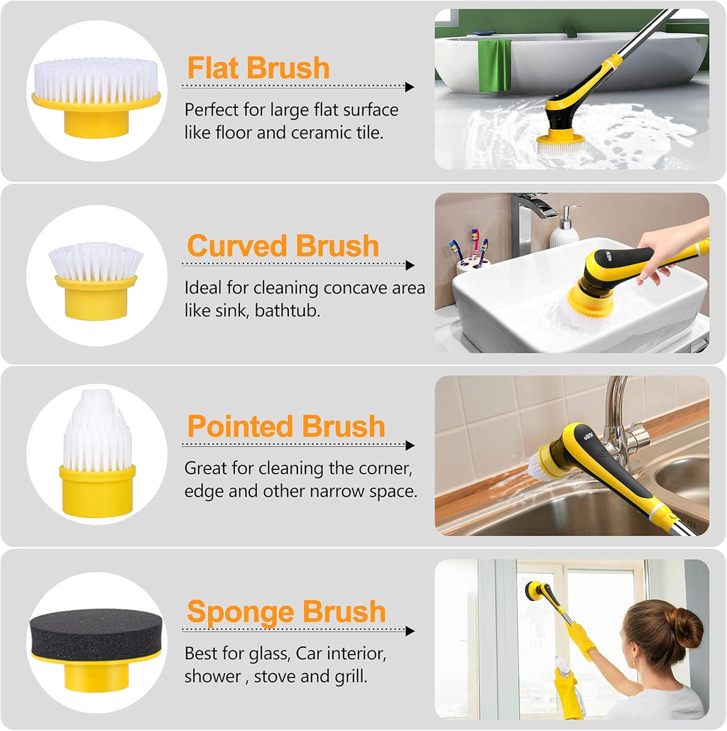 Electric Spin Scrubber Cordless Floor Scrubber with Adjustable Handle and 6 Replaceable Cleaning Brush Pack of 2 T81426