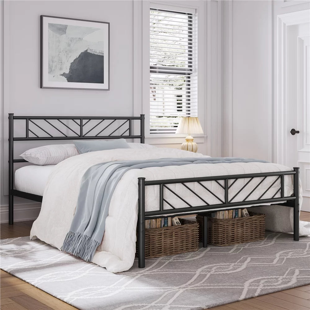 Black Full Size Metal Platform Bed Frame with Headboard and Footboard J498
