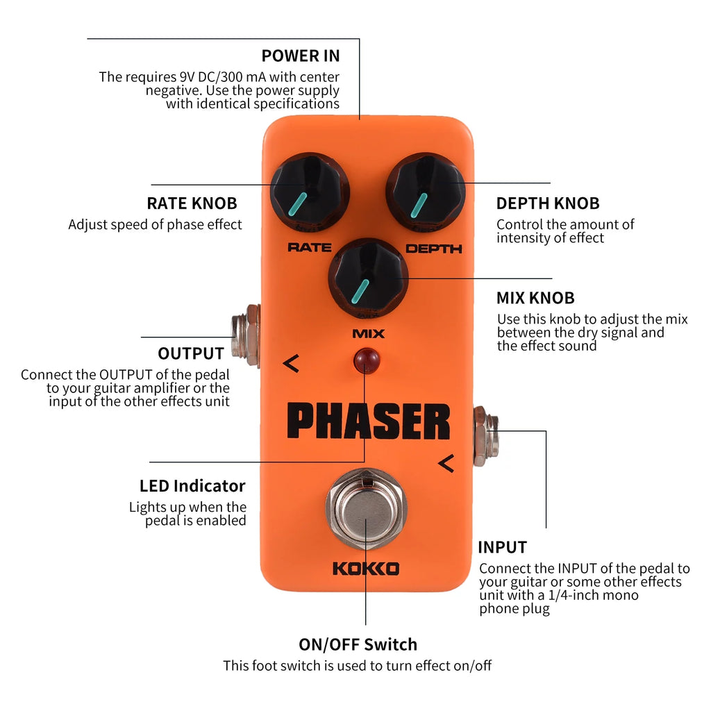 Portable Phase Pedal 3 Knobs Bypass V5044