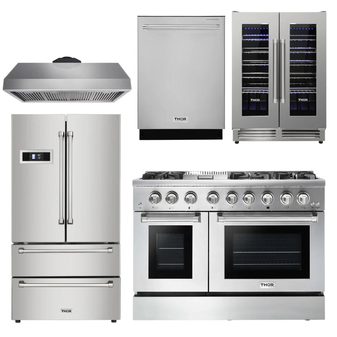 48 inch Dual Fuel Range Range Hood Refrigerator Dishwasher Wine Cooler V211213
