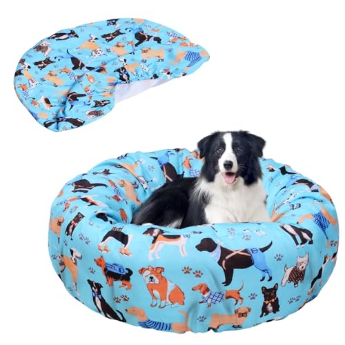 Elastic Edged Washable Round Dog Bed Cover with Christmas Pattern Q856994